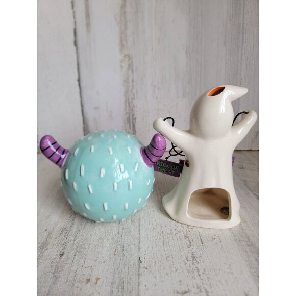 Ceramic ghost tea light monster light up Halloween home decor set - Picture 6 of 8